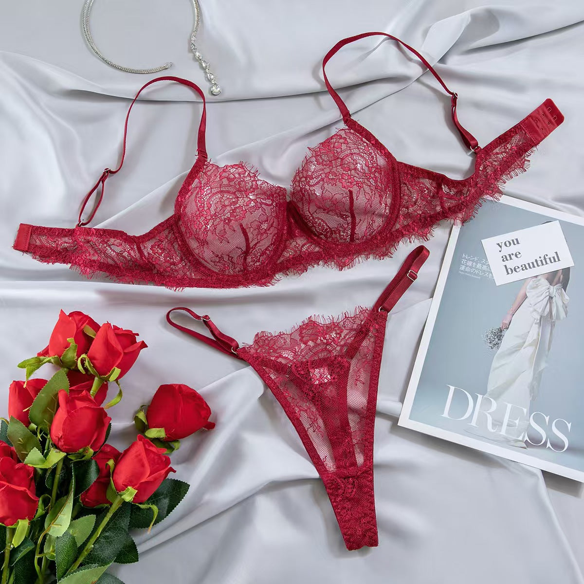 Womens Ultra-Thin Mesh Sheer Bra Set