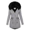 Women's Plush Hooded Parkas Winter Warm Thick  Zip-up Jackets Casual Mid-length Solid Buckle Pockets Coat Outerwear Clothing