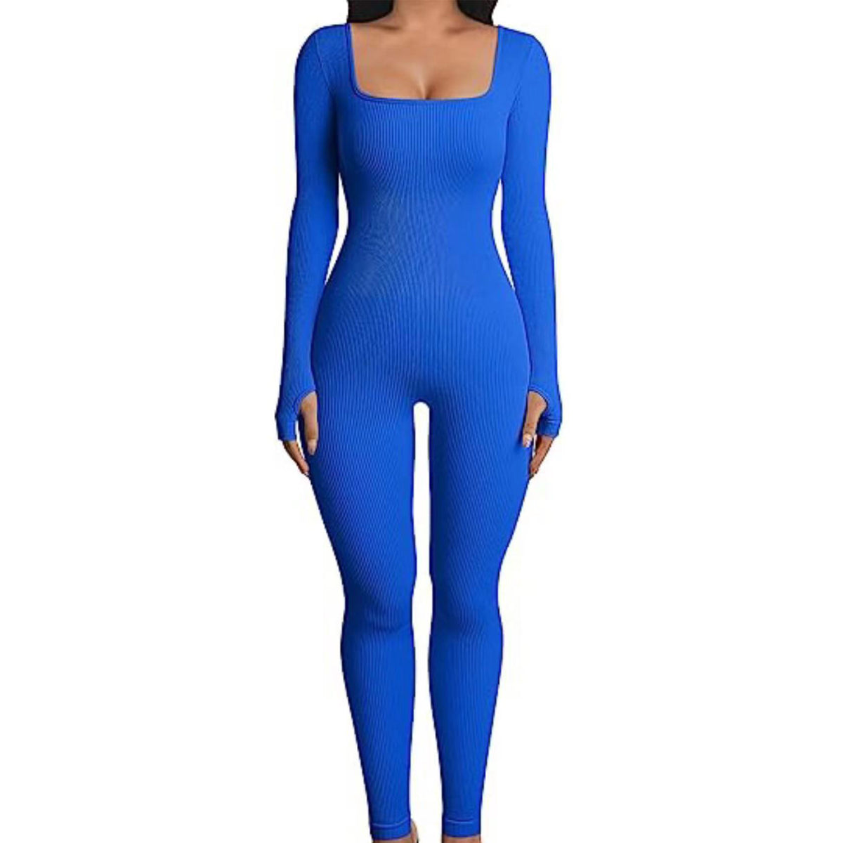 Long Sleeve Yoga Jumpsuit - Sexy Square Neck Activewear